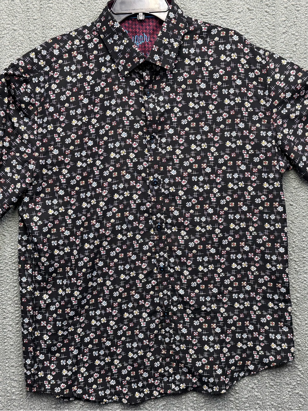 Sugar Black Button-Down Shirt with Pink and White Floral Pattern